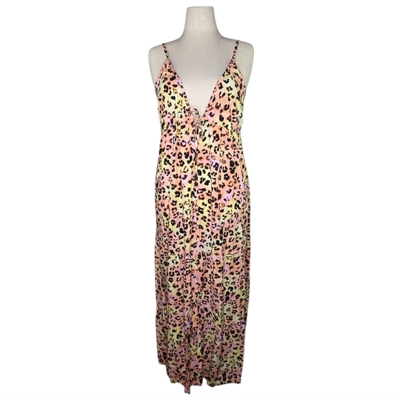Bar III XL Pastel Leopard Print Maxi Dress Spaghetti Strap Boho Resort Wear - Picture 1 of 6